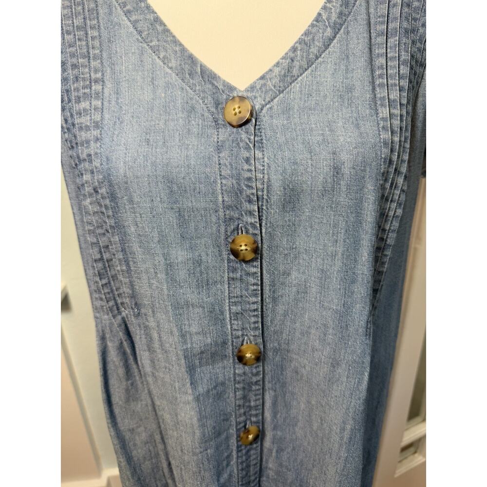 J. Jill Women’s Denim Shirt Dress Blue Button Front Short Sleeve Pintuck Small - Picture 4 of 13